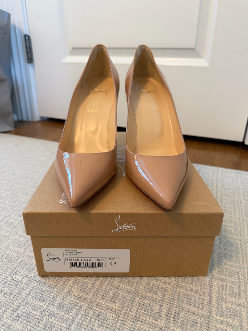 Christian Louboutin Kate 85 Nude Patent Leather Pointed-Toe Pumps